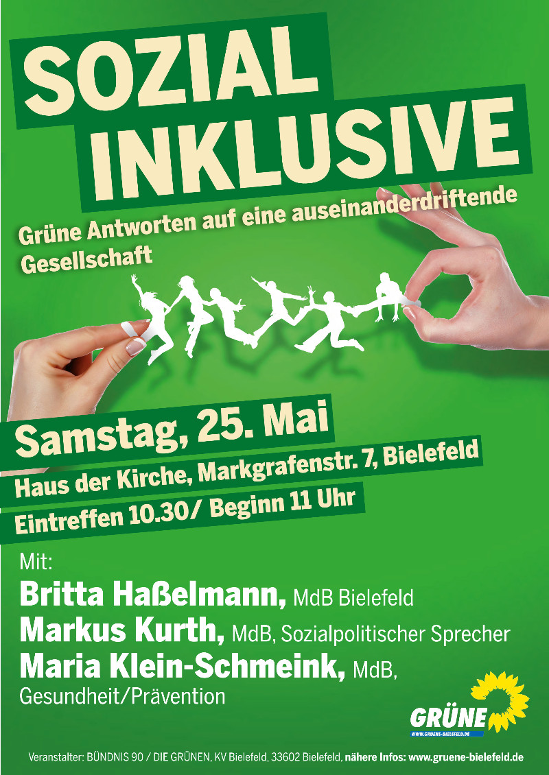 Sozial Inklusiv – Sozialpolitischer Ratschlag am 25.5. im Haus der Kirche. Mit Britta Haßelmann
