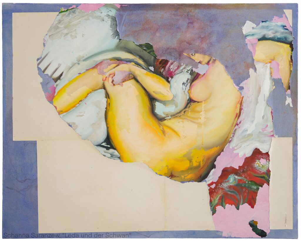Schanna Saranzew, "Leda und der Schwan" (2013, Mischtechnik auf Baumwolle, 80 x 100 cm)