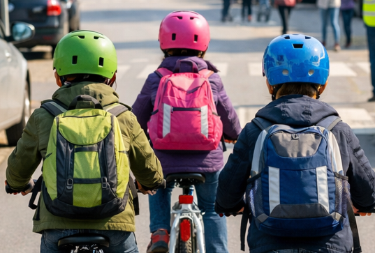 Kinder fahren mitt dem Rad zur Schule